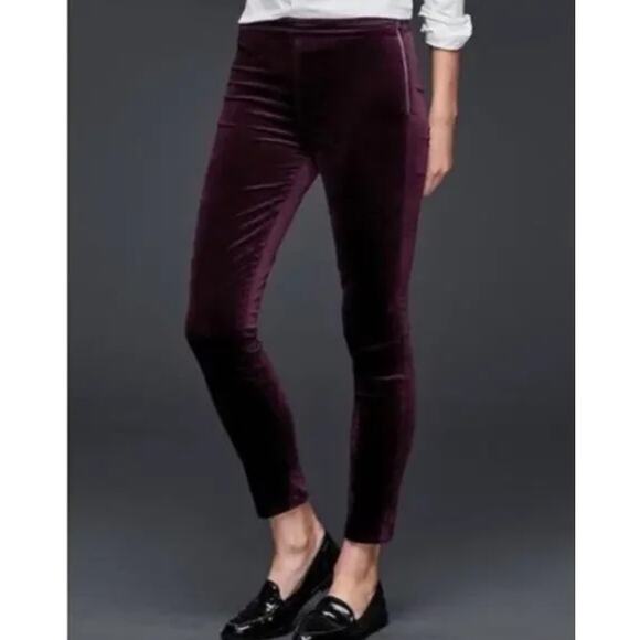 GAP Burgundy Velvet Side Zip Leggings Size 26R - Picture 1 of 7